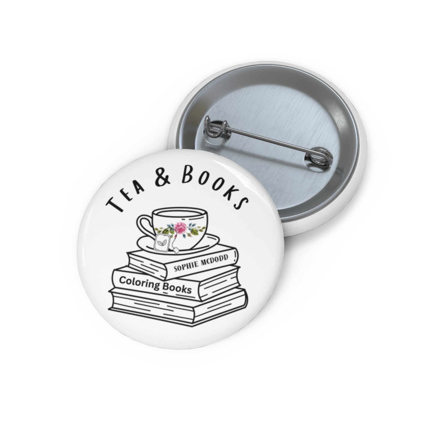 Button Pins - "Tea & Books" Custom Design