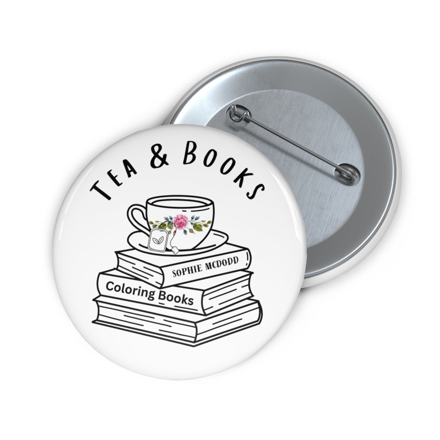 Button Pins - "Tea & Books" Custom Design