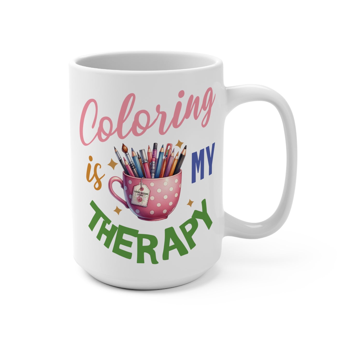 White “Coloring Is My Therapy” 15oz Mug