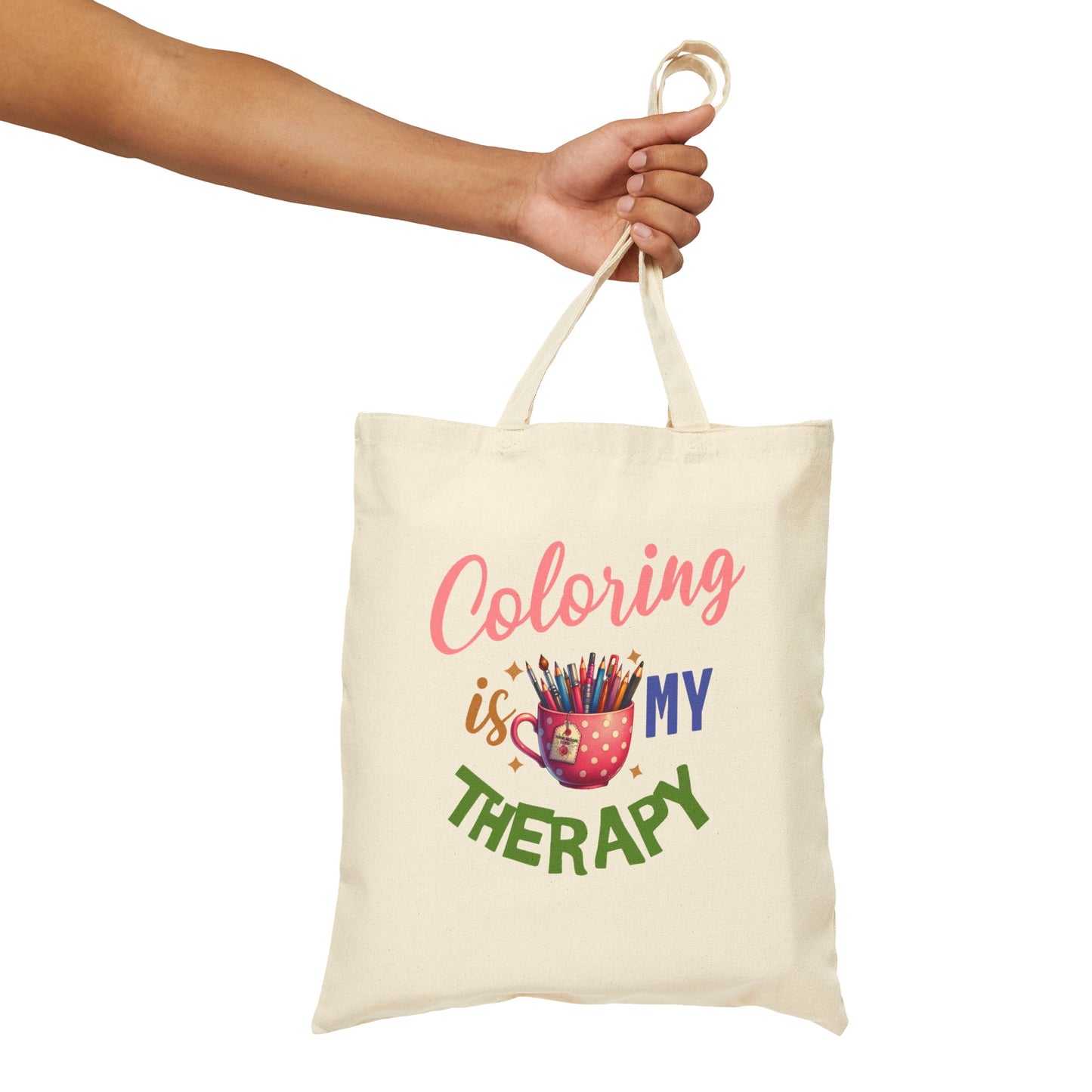 “Coloring Is My Therapy” Cotton Canvas Tote Bag