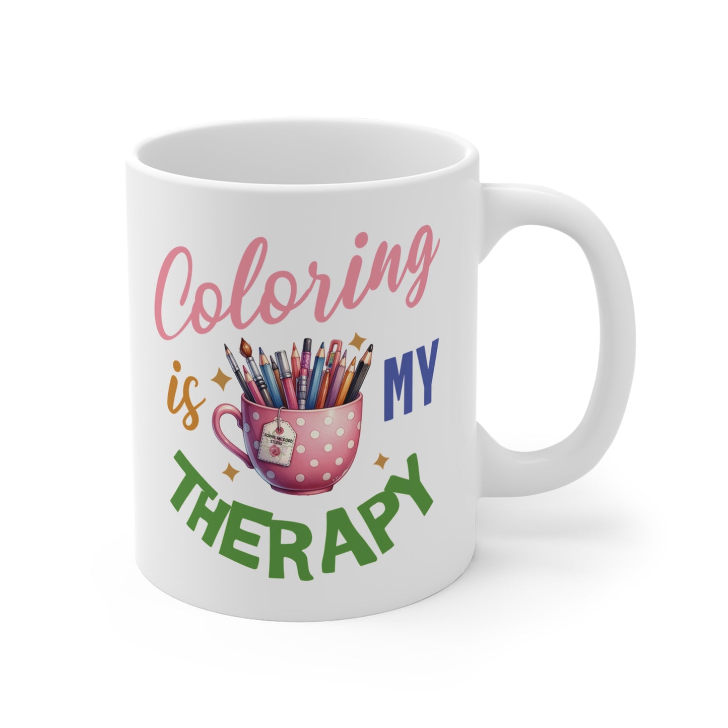 "Coloring IS My Therapy"; White Mug - 11oz