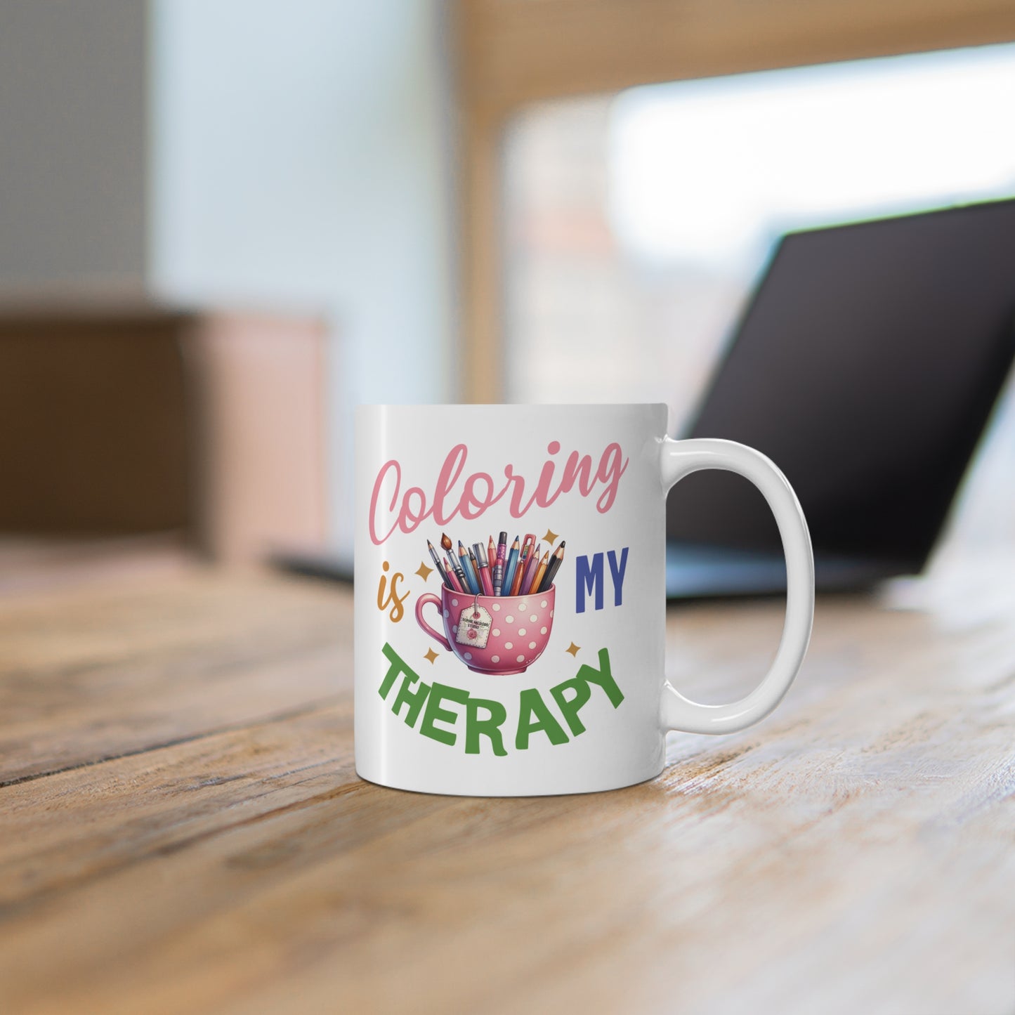 "Coloring IS My Therapy"; White Mug - 11oz