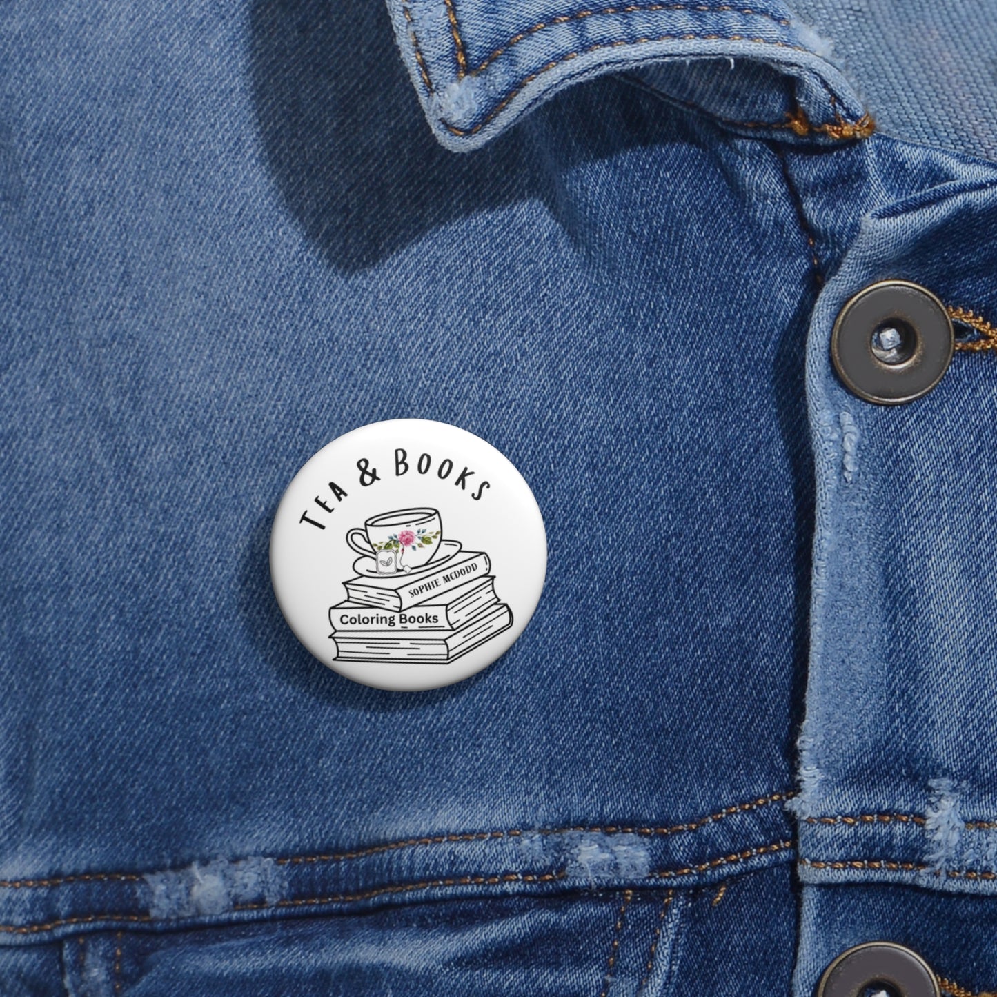 Button Pins - "Tea & Books" Custom Design