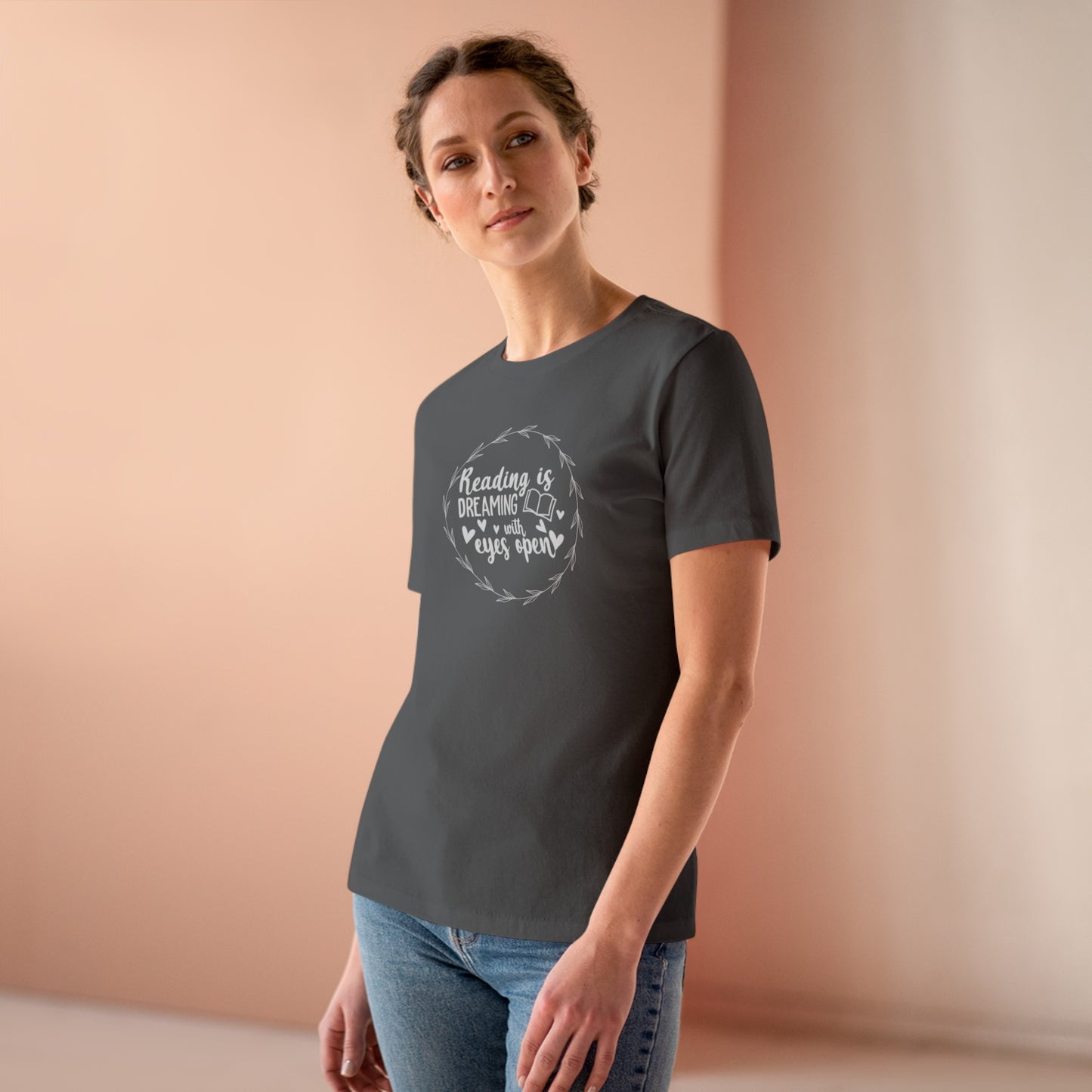 "Dream Big: Reading is Dreaming With Eyes Open" Women's short sleeve Cotton T Shirt