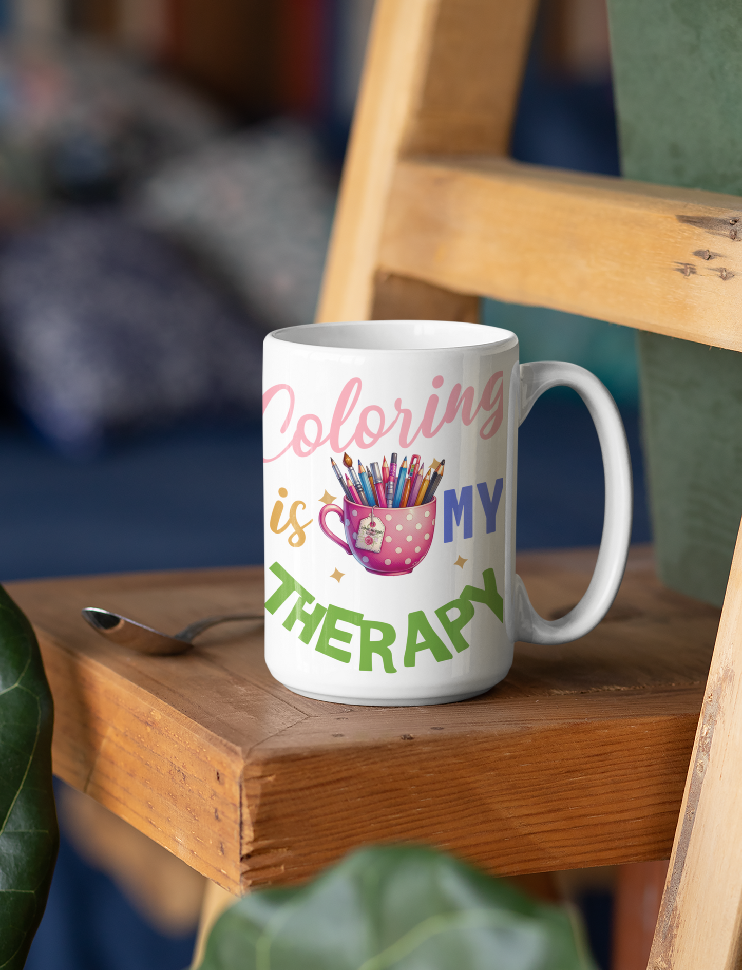 White “Coloring Is My Therapy” 15oz Mug