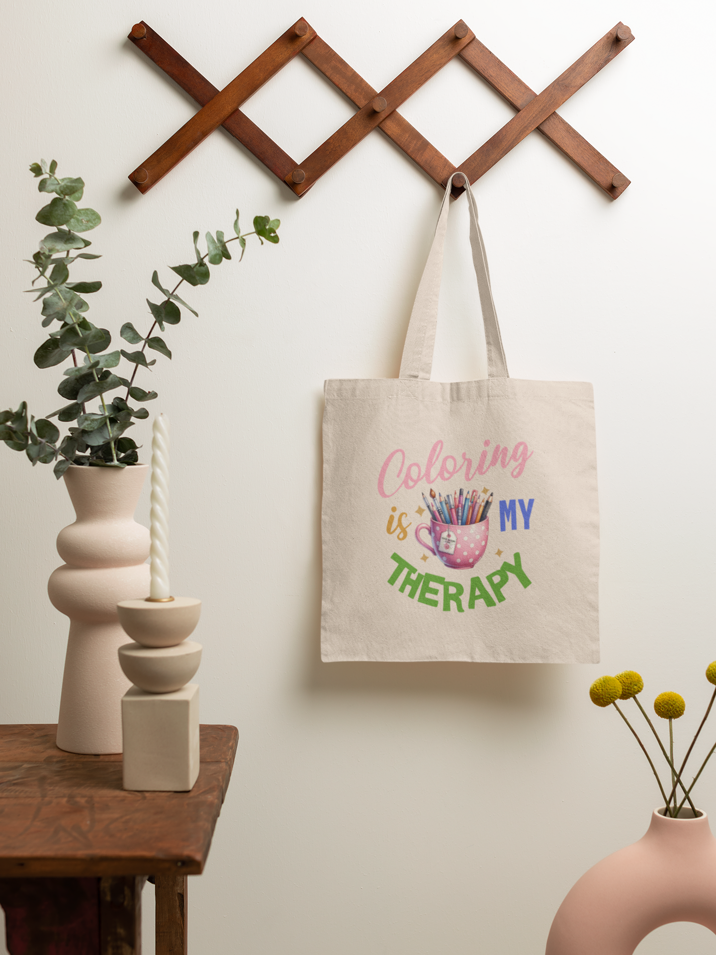 “Coloring Is My Therapy” Cotton Canvas Tote Bag