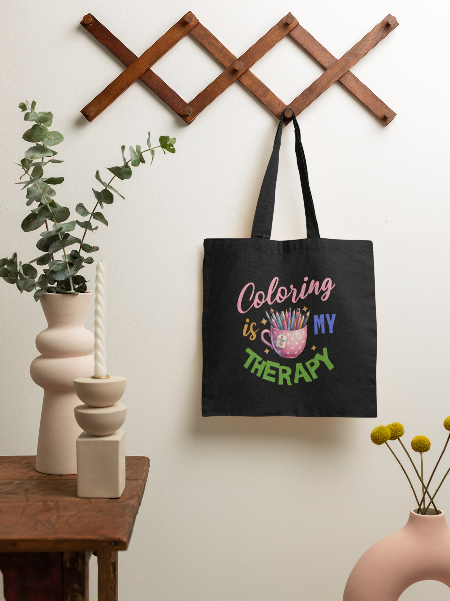 “Coloring Is My Therapy” Cotton Canvas Tote Bag