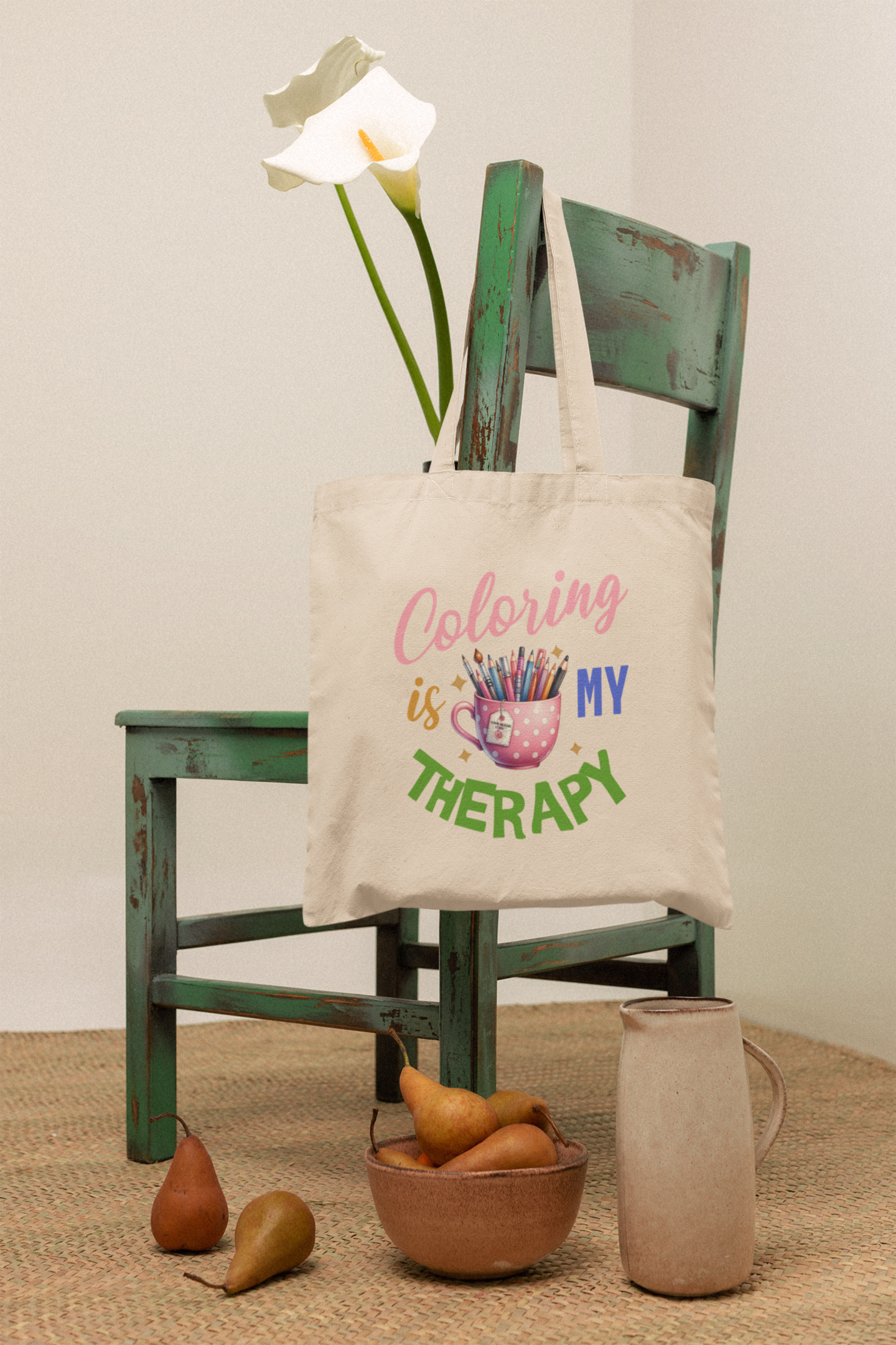 “Coloring Is My Therapy” Cotton Canvas Tote Bag