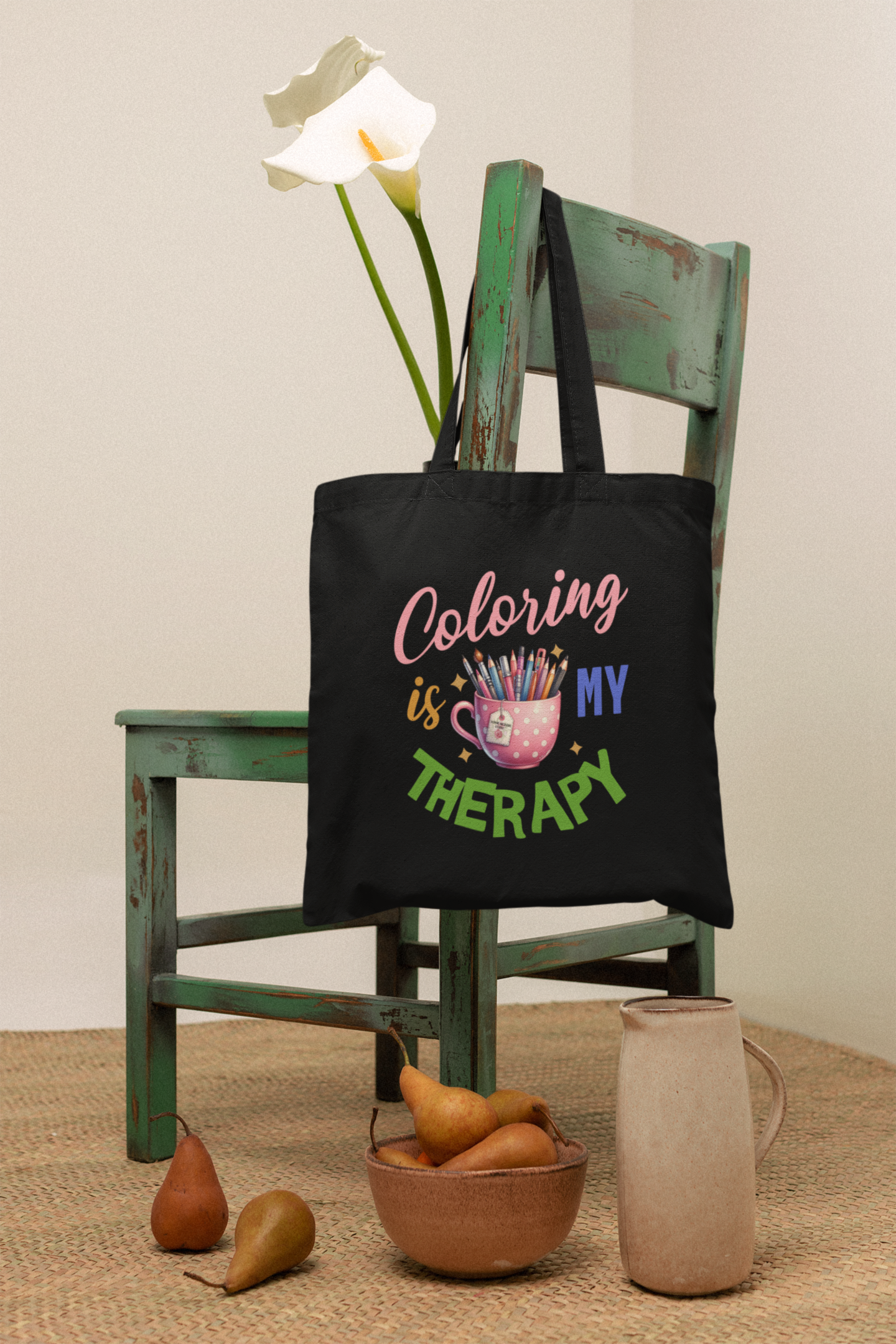 “Coloring Is My Therapy” Cotton Canvas Tote Bag