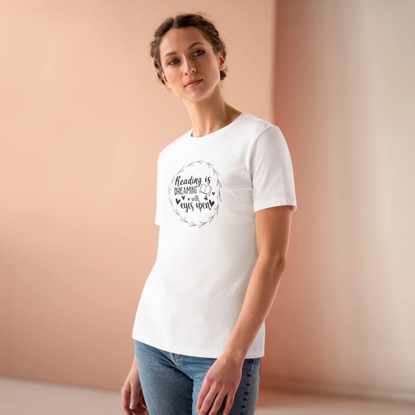 "Dream Big: Reading is Dreaming With Eyes Open" Women's short sleeve Cotton T Shirt