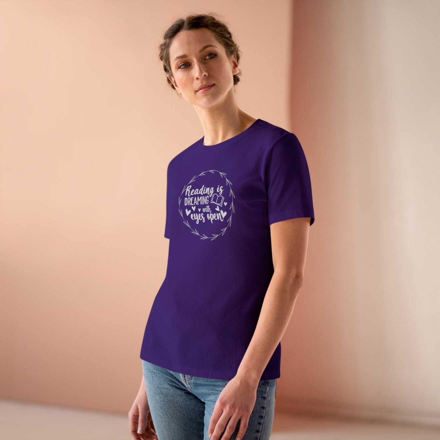 "Dream Big: Reading is Dreaming With Eyes Open" Women's short sleeve Cotton T Shirt