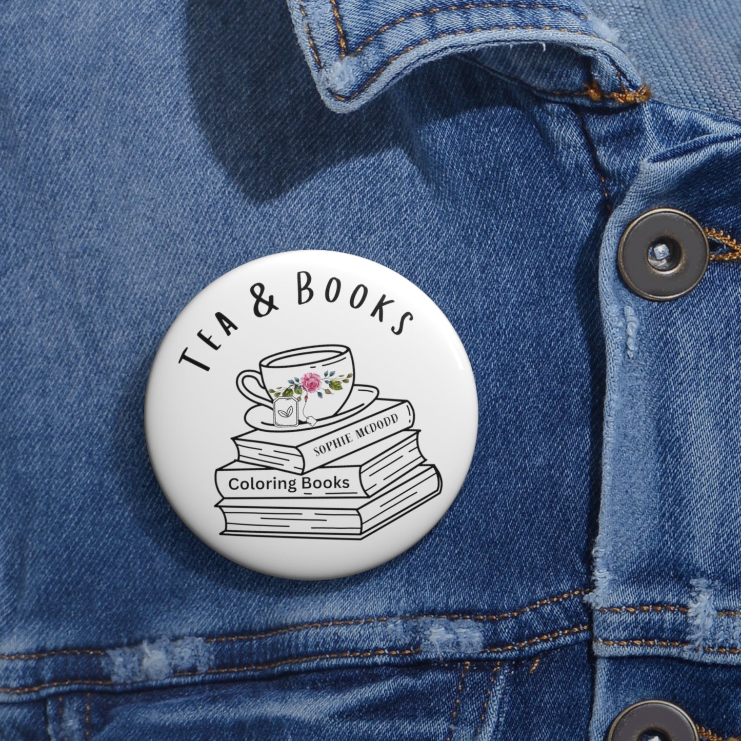 Tea & Books custom Pin Buttons