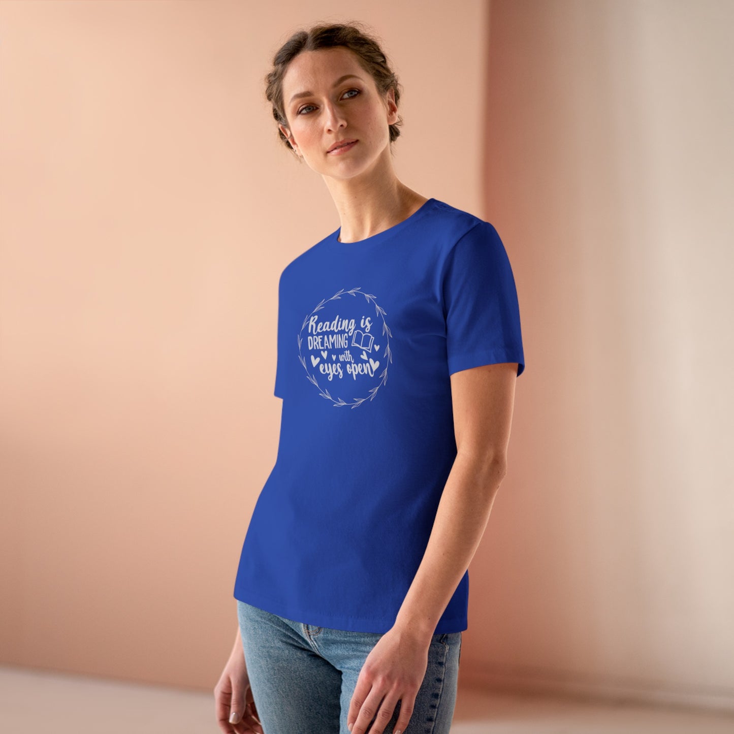 "Dream Big: Reading is Dreaming With Eyes Open" Women's short sleeve Cotton T Shirt