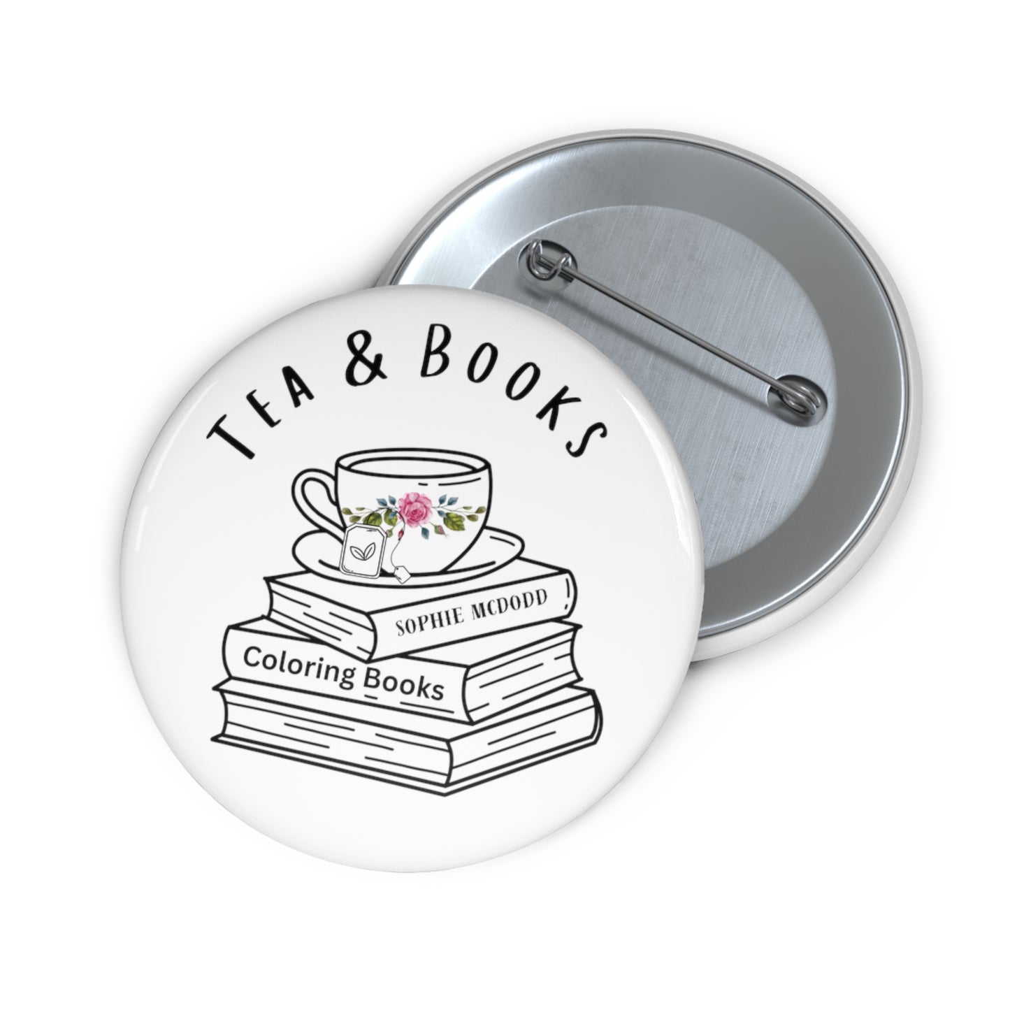 Tea & Books custom Pin Buttons