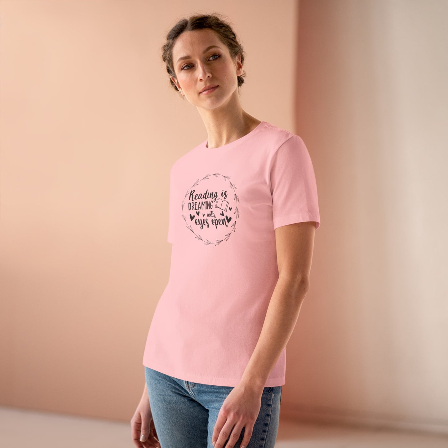 "Dream Big: Reading is Dreaming With Eyes Open" Women's short sleeve Cotton T Shirt