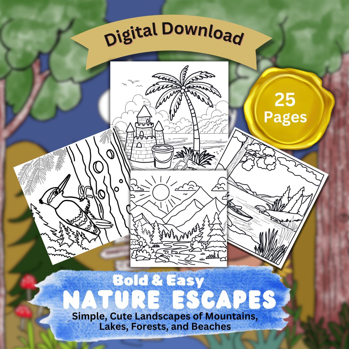 "Bold & Easy Nature Escapes: Relaxing Coloring Book for ALL Ages" Printable Coloring Pages (25 Images)